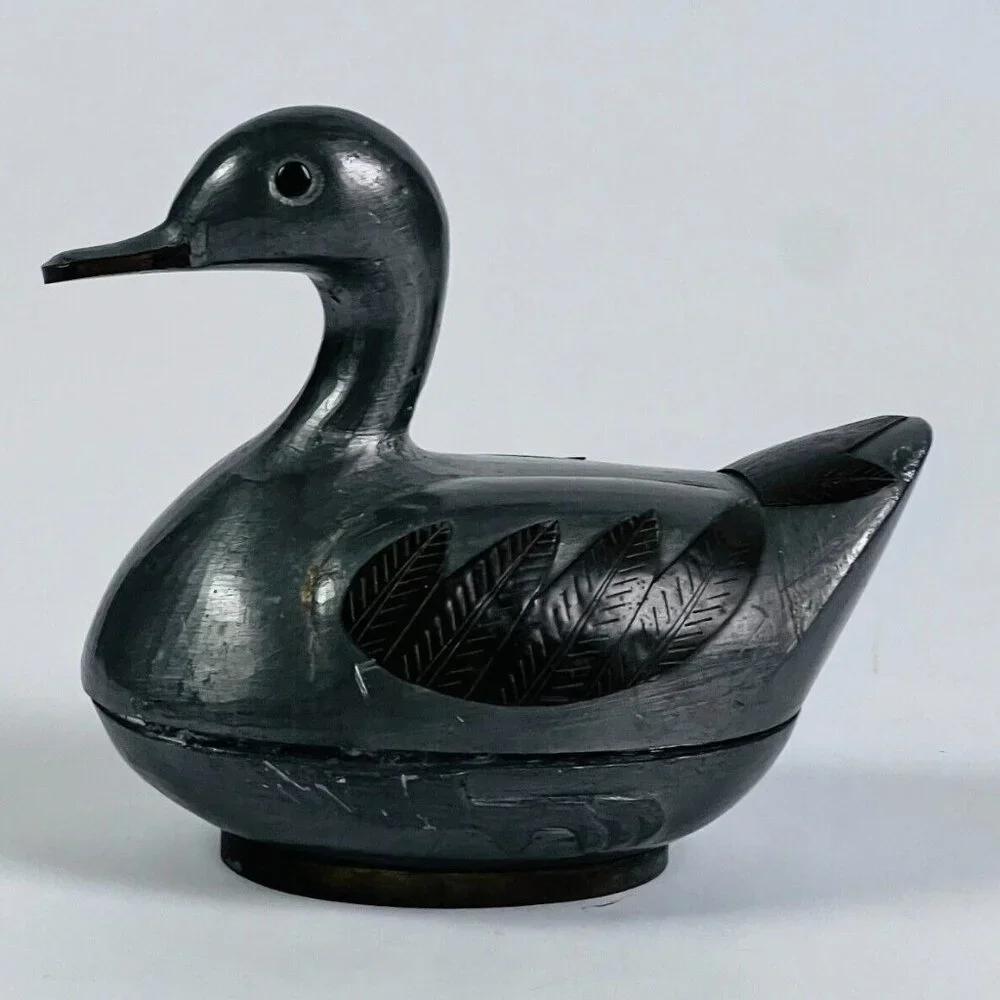 Pewter Duck Trinket Bird Keepsake Jewelry Storage Rustic Cabin Country Decor